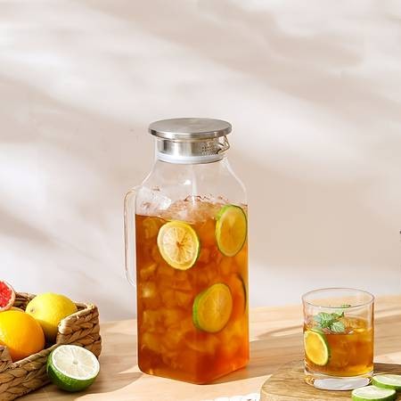 1pc 2000ml/68oz Square Glass Water Kettle with Lid and Spout – Perfect for Hot and Cold Drinks