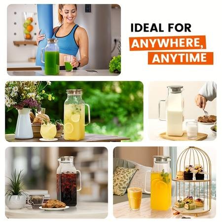 1pc 2000ml/68oz Square Glass Water Kettle with Lid and Spout – Perfect for Hot and Cold Drinks