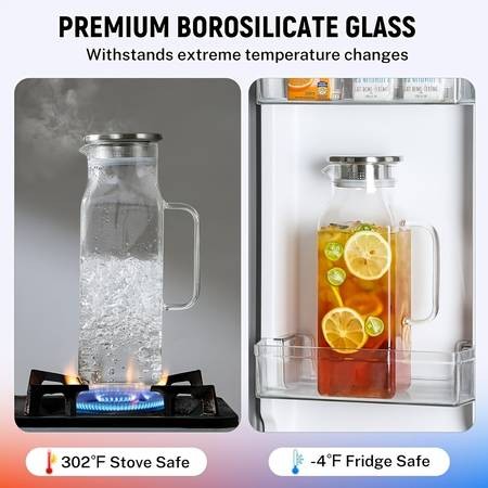 1pc 2000ml/68oz Square Glass Water Kettle with Lid and Spout – Perfect for Hot and Cold Drinks