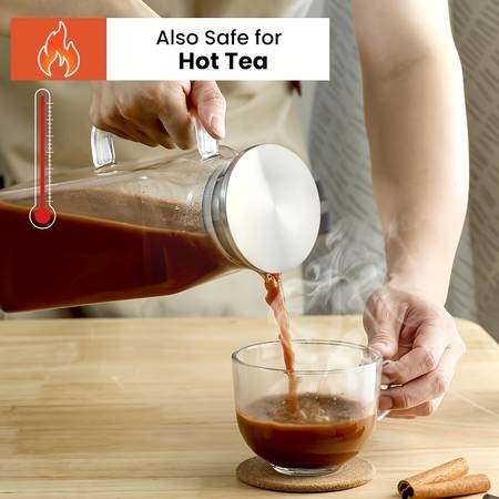 1pc 2000ml/68oz Square Glass Water Kettle with Lid and Spout – Perfect for Hot and Cold Drinks