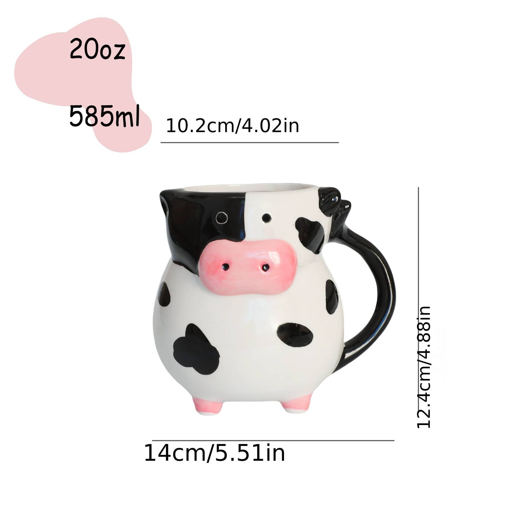 1pc Handmade Cow-Shaped Ceramic Mug with Black & White Cow & Pink Ears – A Fun and Functional Gift for Animal Lovers