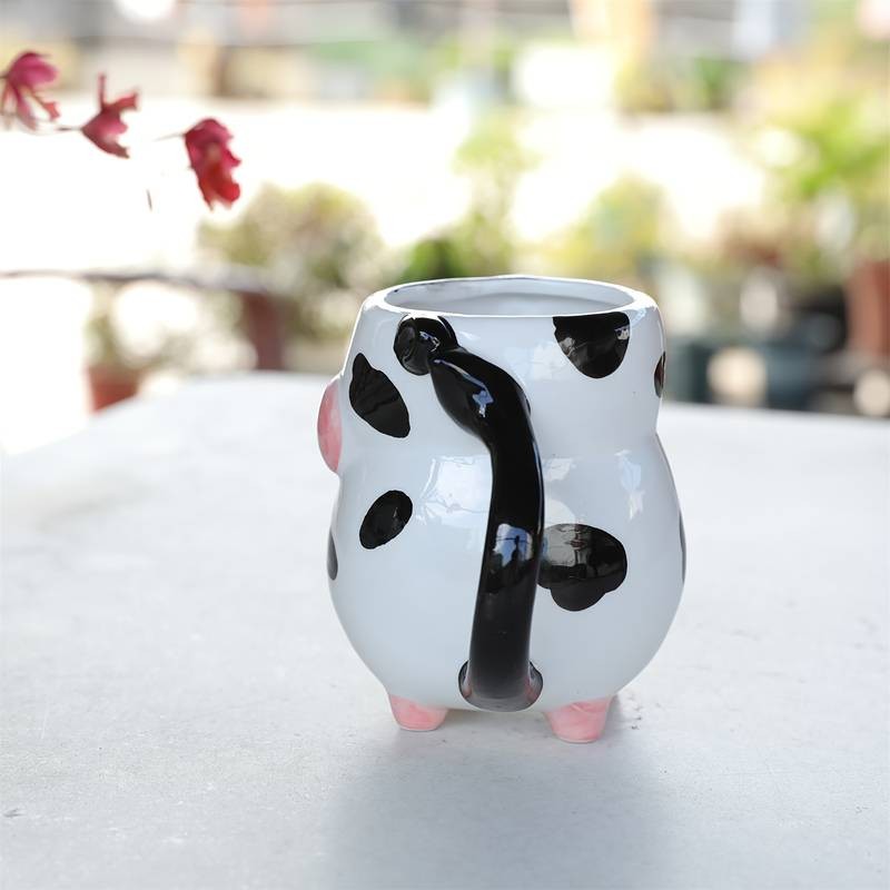 1pc Handmade Cow-Shaped Ceramic Mug with Black & White Cow & Pink Ears – A Fun and Functional Gift for Animal Lovers