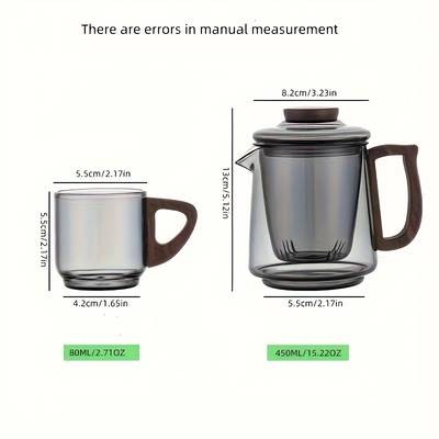 1set Luxury Smoke Grey Glass Tea Set – Elegant and Functional Teapot and Cup Set for Family Use and Special Occasions