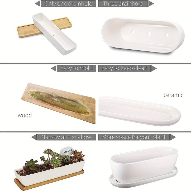 1pc Oval Ceramic Planter Pot with Drainage Hole Saucers – Stylish Planter for Succulents, Herbs, and Cactus