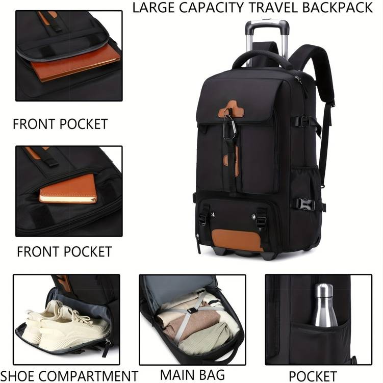 Travel Rolling Backpack – Durable Business Wheel Laptop Backpack with Shoe Compartment for Men and Women