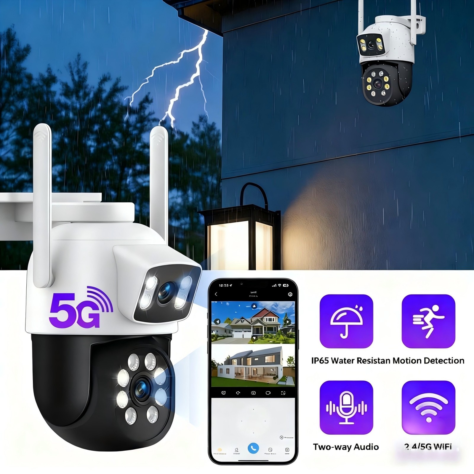Dual Security Camera Dual Lens Security Cameras Outdoor/Indoor