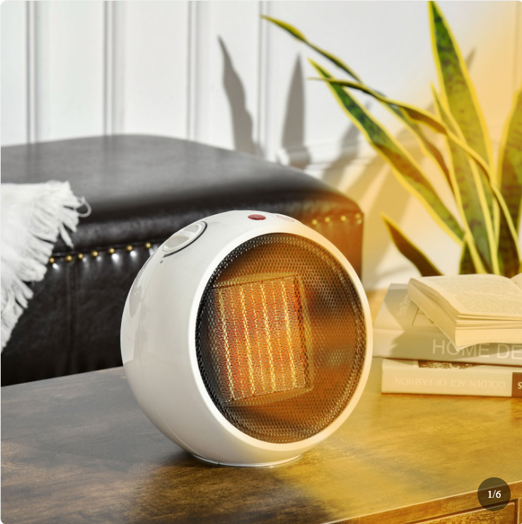 HOMCOM Small Table Top Space Heater, Ceramic Electric Heater With 2 Heat And Fan, Adjustable Temperature, Tip-Over & Overheating Protection, 900W 1500W