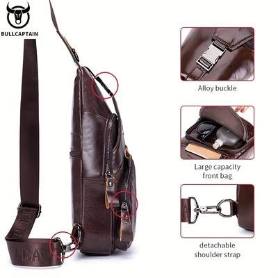 BULLCAPTAIN Men’s Genuine Leather Chest Bag – Durable & Hands-Free Design for Modern Adventurers