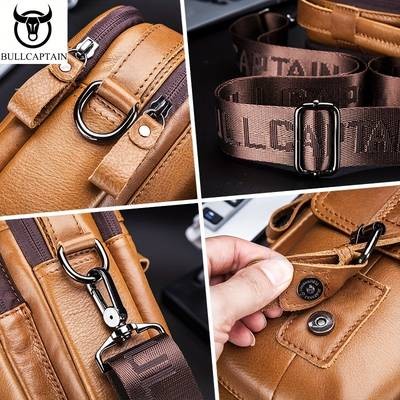 BULLCAPTAIN Men's Genuine Leather Messenger Bag – Vintage, Multi-Functional, Large-Capacity Briefcase for Travel & Outdoor