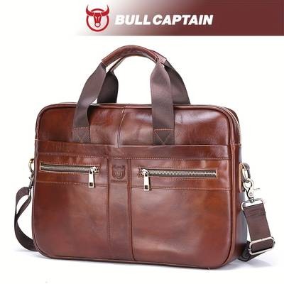 BULLCAPTAIN Men’s Genuine Leather Tote Bag – Large Capacity, Multi-Functional Briefcase for Business & Travel