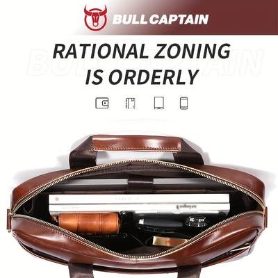 BULLCAPTAIN Men’s Genuine Leather Tote Bag – Large Capacity, Multi-Functional Briefcase for Business & Travel