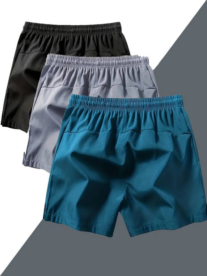 3pcs Men’s Quick-Dry Athletic Shorts with Adjustable Drawstring Waist – Lightweight, Durable Workout Shorts for Training, Running, & Beach