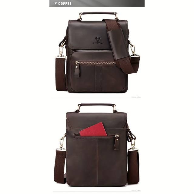 Men’s Vintage Business Messenger Bag – Durable Cowhide-Like Texture, Golden-Tone Hardware, Stylish & Compact for Daily Commute & Travel