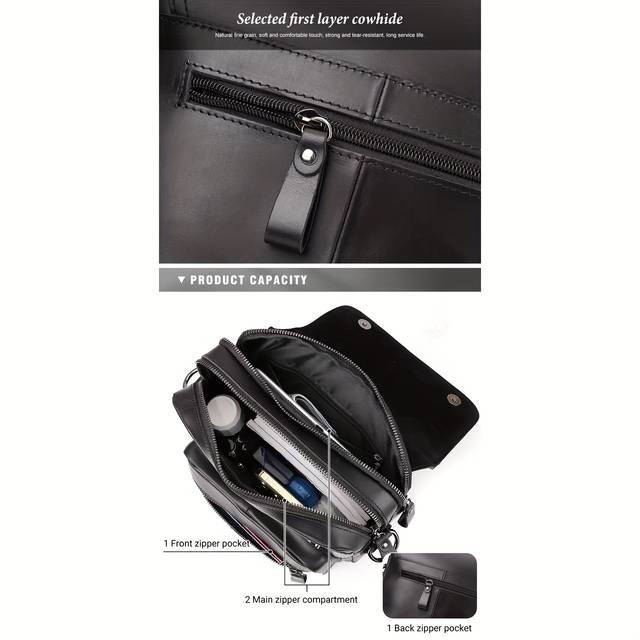 Men’s Vintage Business Messenger Bag – Durable Cowhide-Like Texture, Golden-Tone Hardware, Stylish & Compact for Daily Commute & Travel
