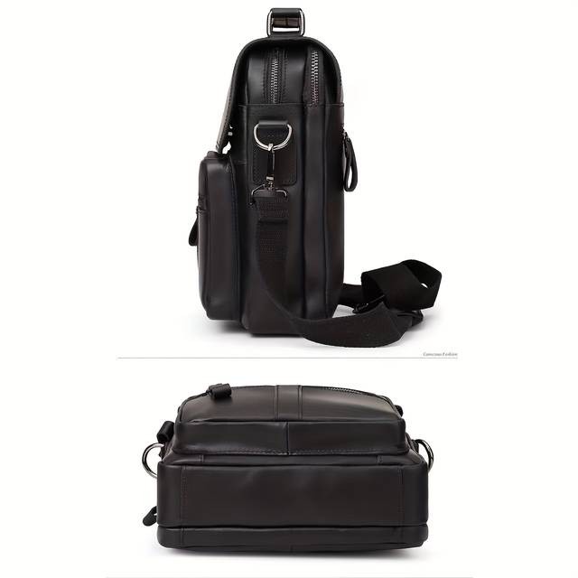 Men’s Vintage Business Messenger Bag – Durable Cowhide-Like Texture, Golden-Tone Hardware, Stylish & Compact for Daily Commute & Travel