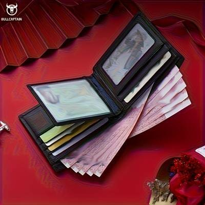 Customizable Men’s Genuine Leather Wallet – Elegant Business Style with Golden Embossed Logo, Large Capacity for Cards & Cash