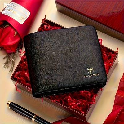 Customizable Men’s Genuine Leather Wallet – Elegant Business Style with Golden Embossed Logo, Large Capacity for Cards & Cash