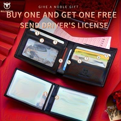 Customizable Men’s Genuine Leather Wallet – Elegant Business Style with Golden Embossed Logo, Large Capacity for Cards & Cash