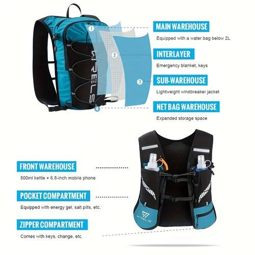 WRELS Lightweight 8L Hydration Vest Backpack – Large Capacity for Hiking, Climbing, Cycling, and Running