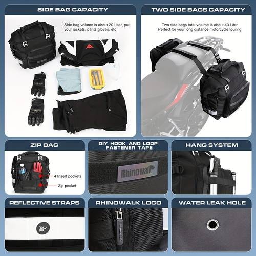 Rhinowalk 20L Motorcycle Saddle Bag – Quick-Release Detachable Storage for Travel & Riding Accessories
