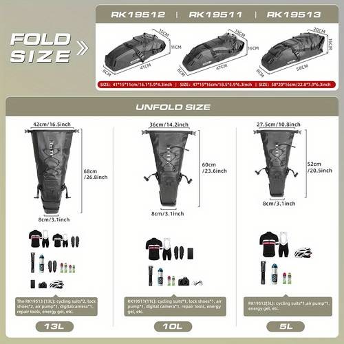 Rhinowalk Large Capacity Bicycle Saddle Bag – 5L-10L-13L Tail Bag with Reflective Straps & Adjustable Mounting Points