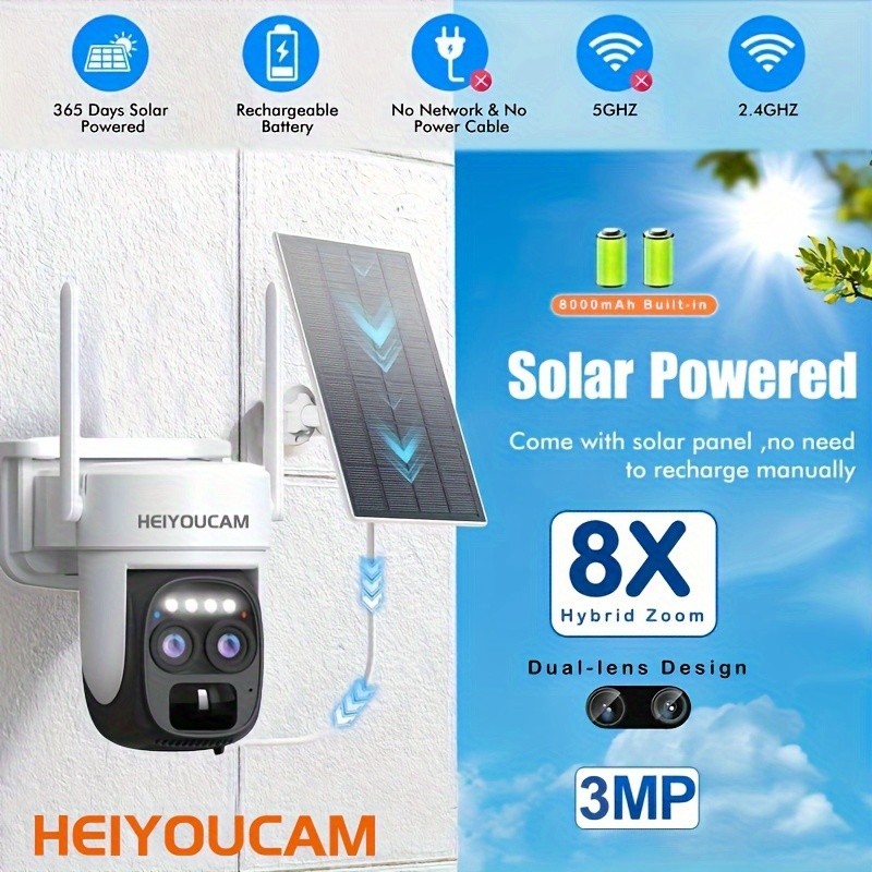HEIYOUCAM 3MP Security Battery Outdoor Wireless Solar Camera