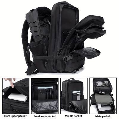 45L Tactical Backpack for Men – Molle Outdoor Daypack with Bottle Holder, Durable Oxford Cloth, Black Rucksack for Hiking & Tactical Use