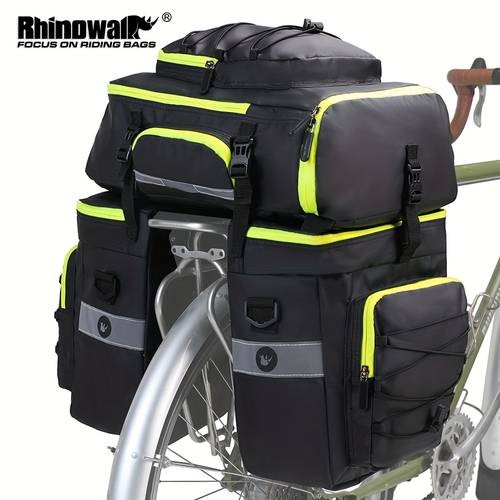 Rhinowalk 65L Large Capacity 3-in-1 Bicycle Pannier Bag – Adjustable Straps, Multiple Compartments, and Side Pouch for Bikepacking & Commuting
