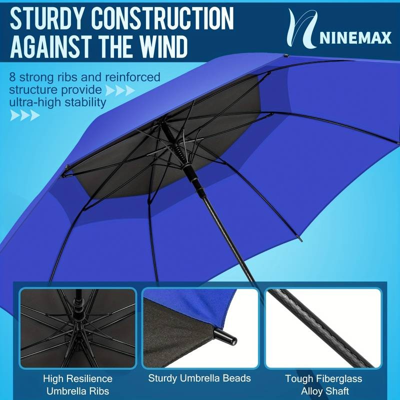 NINEMAX Oversized Double-Layer Golf Umbrella – 157.48cm Automatic Open, 8-Rib Glass Fiber Frame, Double Canopy Vented Design