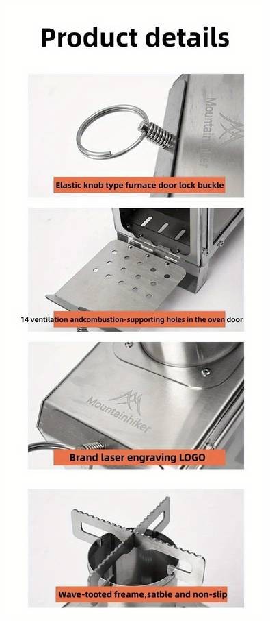 Mountainhiker Portable Wood Firewood Square Stove – Stainless Steel Wood Burning Stove for Camping, Hiking & Outdoor Adventures