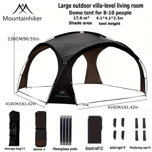 Mountainhiker Outdoor Camping Silvery-Plated Canopy Tent – Anti-Ultraviolet Self-Driving Sunshade Dome Tent for 3-10 People