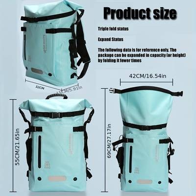 30L Large Capacity Waterproof Backpack – Blue Carbon Fiber Pattern, Dry/Wet Separation for Travel, Sports, Beach, Swimming, Hiking & Diving