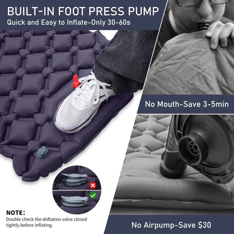 PACOONE Ultralight Inflatable Sleeping Pad with Pillow – Rectangular Air Mattress for Camping, Hiking & Travel