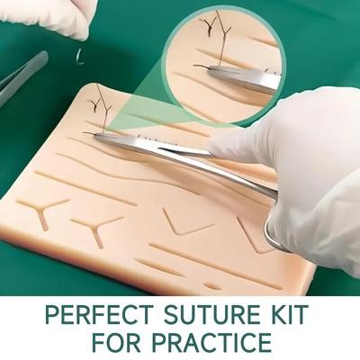 HOMEFISH Complete Suture Practice Kit for Dental Training – 11pcs with Large Silicone Pad, Pre-Cut Wounds, Suture Tools, and Durable Red Case
