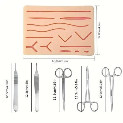 HOMEFISH Complete Suture Practice Kit for Dental Training – 11pcs with Large Silicone Pad, Pre-Cut Wounds, Suture Tools, and Durable Red Case