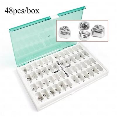 48pcs/Box of Dental Pre-Formed Metal Crowns – Stainless Steel Temporary Dental Crowns for Protection & Repair