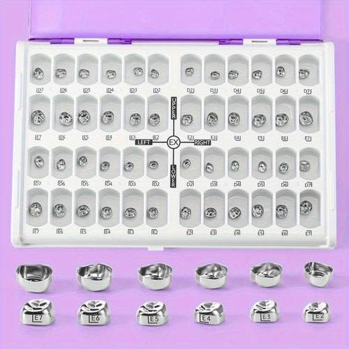 48pcs/Box of Dental Pre-Formed Metal Crowns – Stainless Steel Temporary Dental Crowns for Protection & Repair
