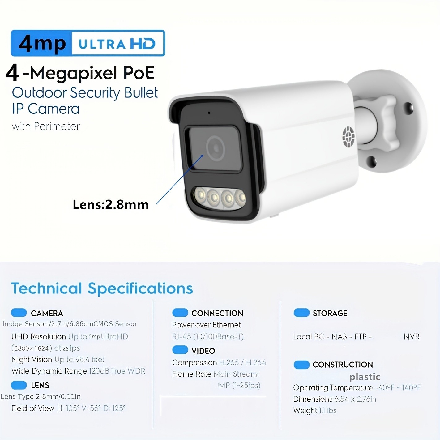 2Pack/1Pack H.265 4MP 2K Security POE IP Camera
