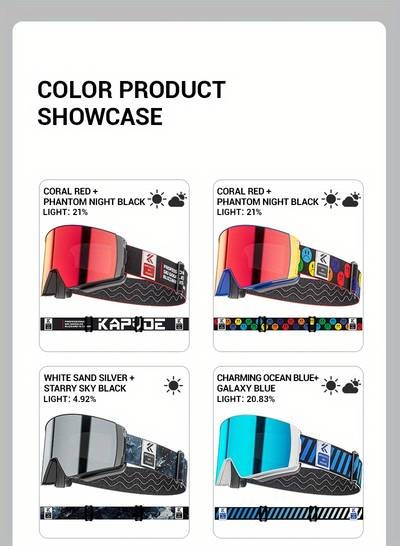 KAPVOE Photochromic Skiing Glasses – Magnetic HD Lenses, TPU Frame, Ideal for Alpine Skiing & Snowboarding