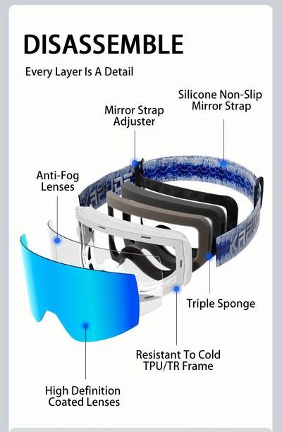KAPVOE Photochromic Ski Goggles for Men & Women – UV400 Anti-Fog, Windproof, Mirrored Snowboarding & Skiing Glasses with Breathable TPU Frame