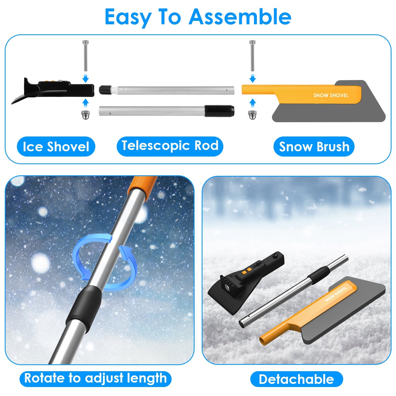 3 In 1 Car Snow Removal Shovel with Lights
