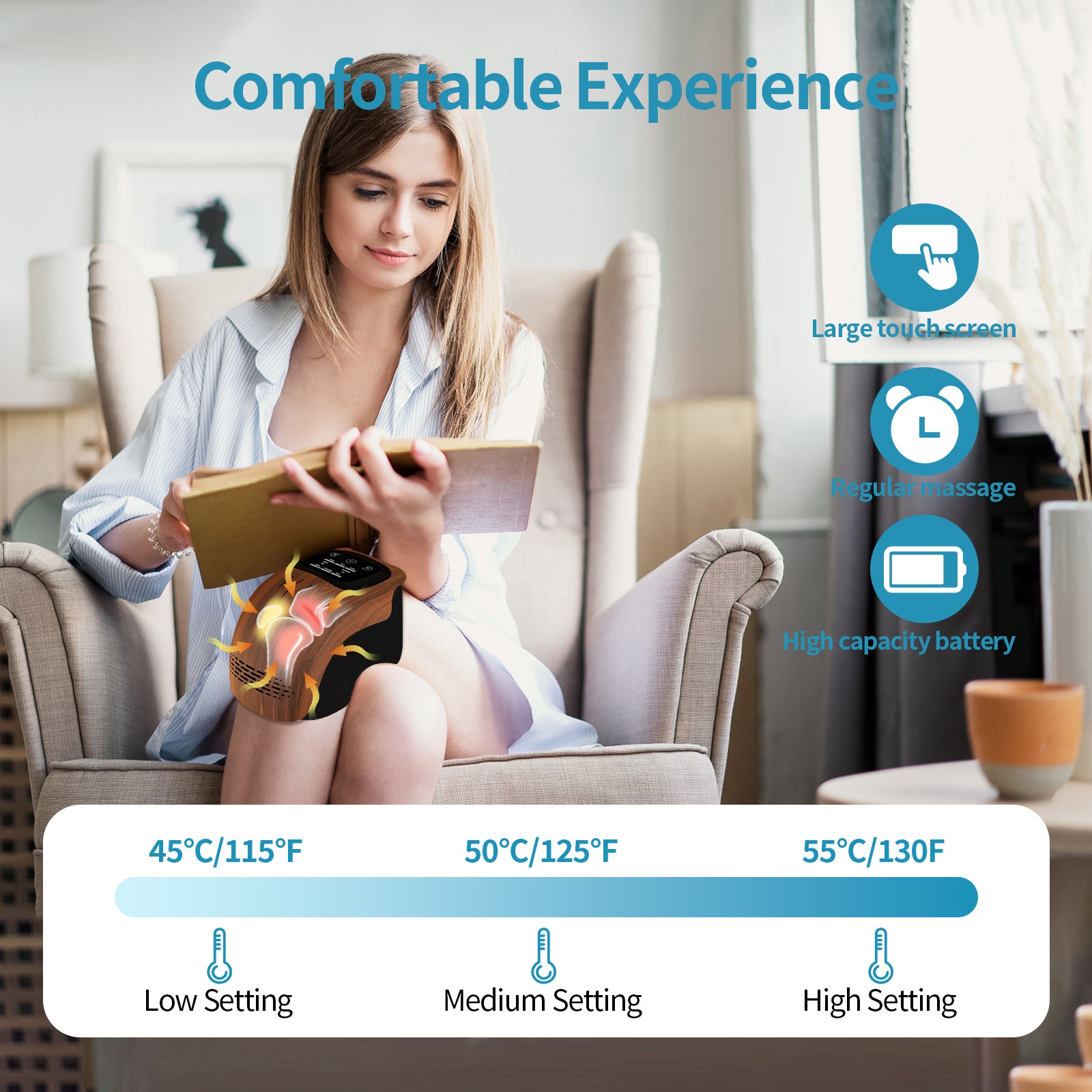 Intelligent Knee Massager – Rechargeable, Heating, and Pain Relief for Home Use