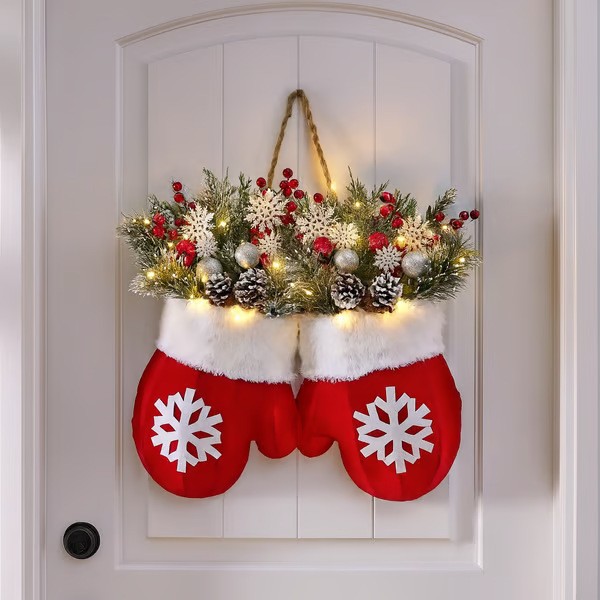 Christmas Garland – Creative Glove Shaped Simulated Flower Wreath for Festive Decor