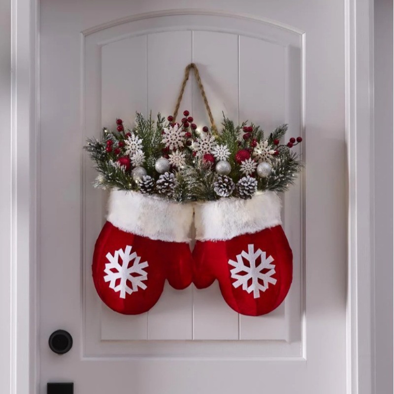 Christmas Garland – Creative Glove Shaped Simulated Flower Wreath for Festive Decor
