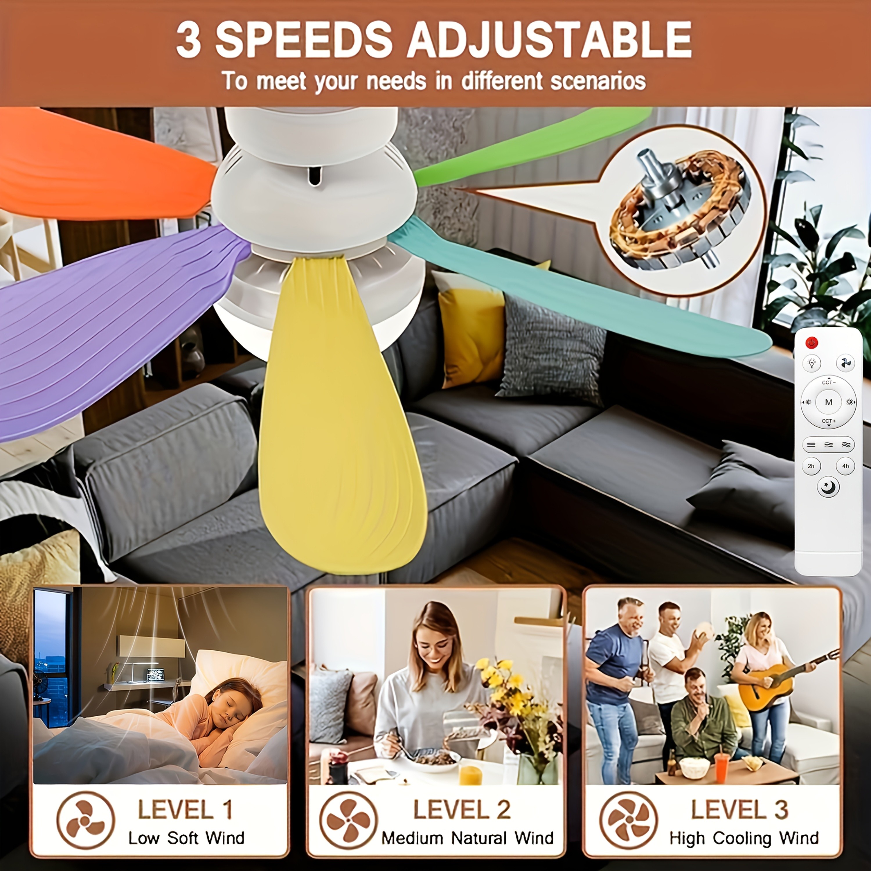 FIBRAVE 52cm/42cm Smart Ceiling Fan Light with Remote Control