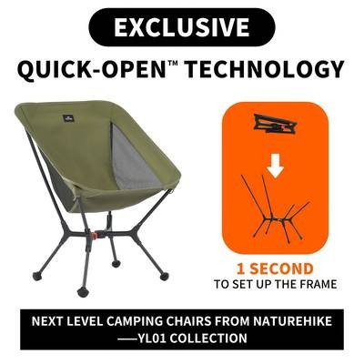 Naturehike YL01 Heavy-Duty 200.03KG Capacity Instant Setup Camping Chair – Compact, Foldable with Footrest for Ultimate Outdoor Comfort
