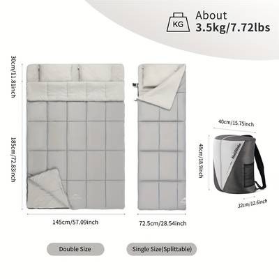 NATUREHIKE Dual Person Sleeping Bag with Pillow – Rectangular Down Insulated Sleeping Bag for Couples