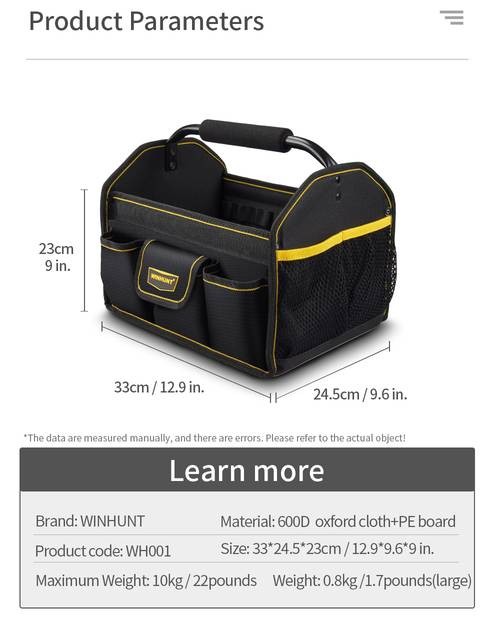 WINHUNT Electrician Tool Bag – Strong, Durable Canvas Bag for Maintenance & Carpentry