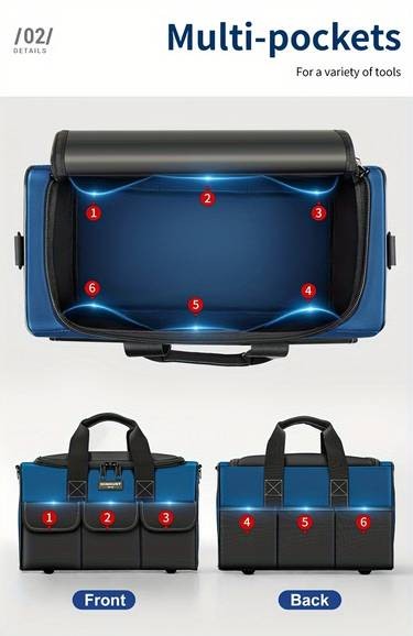 WINHUNT Heavy Duty 12-Pocket Tool Bag – Large Capacity Tool Box Organizer with Adjustable Shoulder Strap