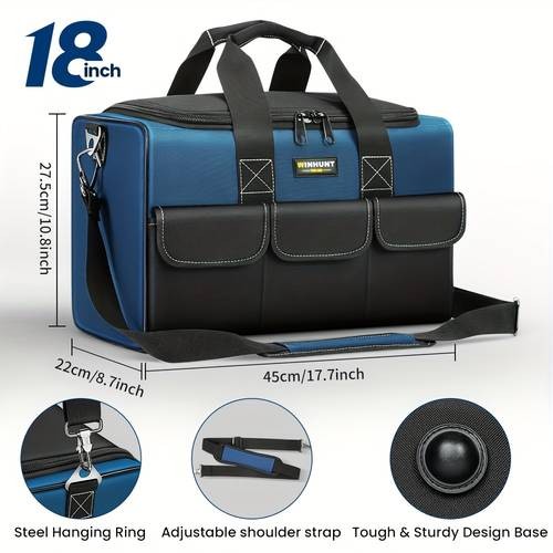 WINHUNT Heavy Duty 12-Pocket Tool Bag – Large Capacity Tool Box Organizer with Adjustable Shoulder Strap